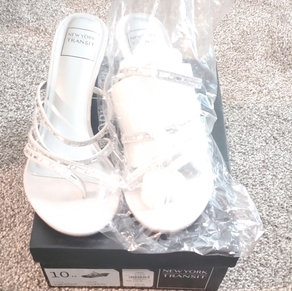 New York Transit Silver Wedge dress sandal sz 10 but fit runs small - Picture 1 of 5